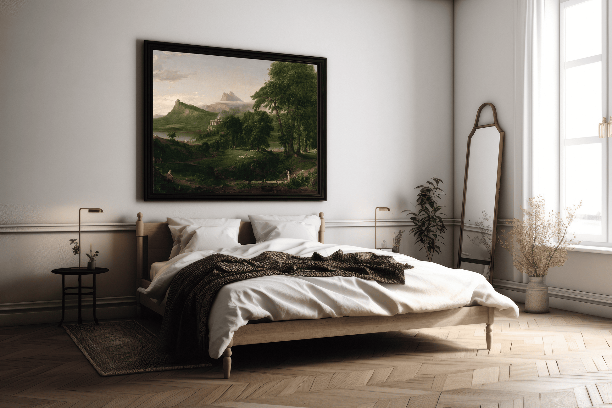 Reproduction du tableau "Le Cours de l'Empire : L'État Arcadien" de Thomas Cole — impression d'art Melanchromia