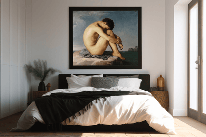 Jeune Homme nu assis au bord de la mer