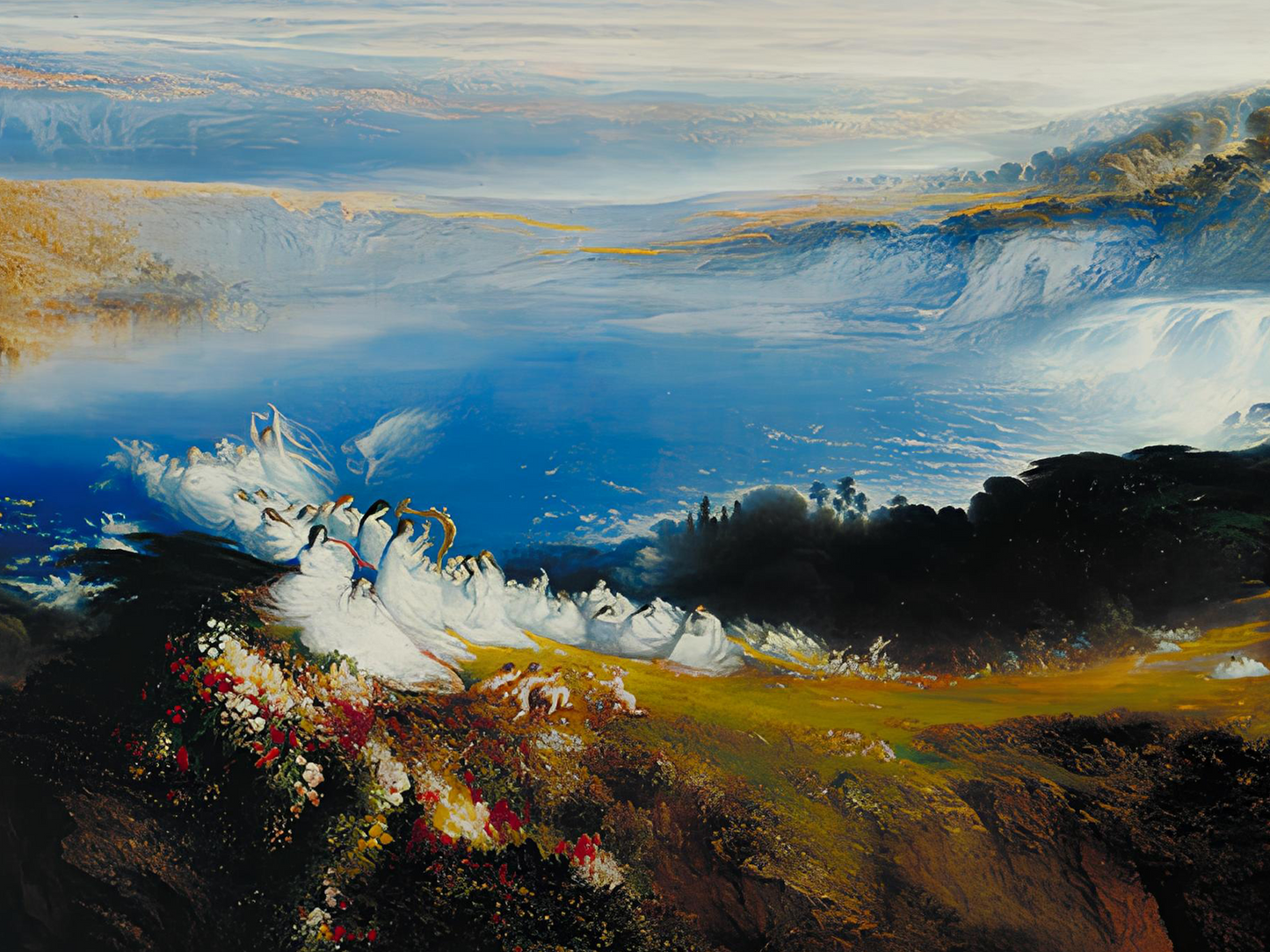 Reproduction du tableau "Les Plaines du Paradis" de John Martin — impression d'art Melanchromia
