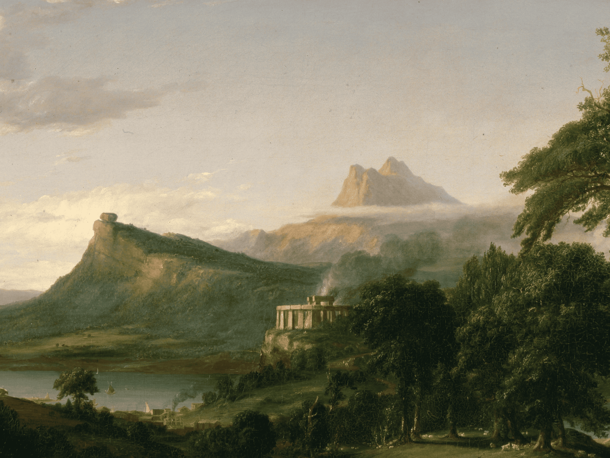 Reproduction du tableau "Le Cours de l'Empire : L'État Arcadien" de Thomas Cole — impression d'art Melanchromia